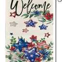 Pack of 2 Independence Day Five-Pointed Star Flower Garden Flag 12x18inch, Holiday Summer Welcome Double-Side Burlap Yard Flag for 4th of July Outside Decoration
