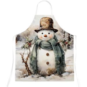 Vintage Rustic Winter Snowman Reindeer Christmas Waterproof Aprons for Cooking Kitchen Dishwashing Baking Grill