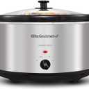 Elite Gourmet Stainless Steel Slow Cooker, Dishwasher-Safe with Tempered Glass Lid, Cool-Touch Handles, Removable Stoneware Pot, 8.5 Quart,MST-900V