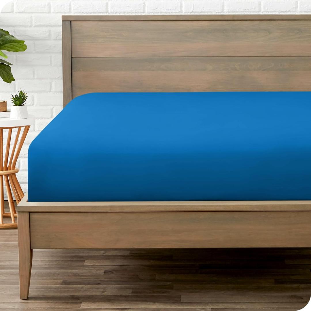Bare Home Fitted Bottom Sheet Queen - Premium 1800 Microfiber - Ultra-Soft Wrinkle Free - Deep Pocket - Fitted Sheet (Queen, Medium Blue)
