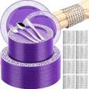 SiliFine 300 Pcs Purple Silver Plastic Dinnerware Set for 50 Guest Include 50 Lace Design Plate, 50 Knives, 50 Fork, 50 Spoon, 50 Napkin Buckle, Purple Disposable Dinner Plate for Wedding Party