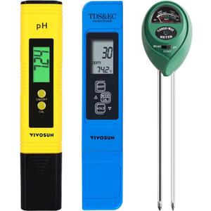 VIVOSUN Digital pH Meter, 3-in-1 TDS/EC/Temperature Meter, 3-in-1 Soil Moisture/pH/Light Tester Combo for Home, Garden and Hydroponics, Yellow-Blue-Green