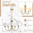 Modern Globe Chandelier 5 Light Mid Century White Milk Glass Vintage Sputnik Hanging Chandeliers Gold Pendant Light Fixtures for Dining Room Kitchen Living Room Bedroom
