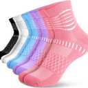 IRAMY Ankle Compression Socks for Women Men Plantar Fasciitis Relief 3/5 Pairs Cushioned Athletic Running Socks (Small, Pink+purple+blue+black+white(5 Packs))