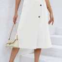 CHARTOU Women's Summer Linen Elastic Back Buttoned Swing Midi A Line Skirt (White, XL)