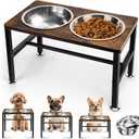 Elevated Dog Bowls, 3 Height Adjustable Raised Dog Water Food Bowl Wooden Metal Stand, 42OZ-Stainless Steel Bowls for Medium Small Dogs