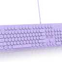 Quiet Keyboard Wired Membrane Keyboard Purple, Full Size 104 Keys Typewriter Key Board with Number Pad, White LED Backlit, Round Keycaps, Cute Computer Keyboards (Purple)