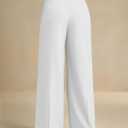 ELLEVEN Women's Business Casual Wide Leg Dress Pants, High Elastic Waisted Trousers with Pockets (White, S)