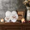 Rustic White Distressed Wood Heart Table Decorations Sign, Farmhouse Valentines Galentines Day Decor, Plain Heart Vintage Lace Bows Tiered Tray Centerpieces Decor for Home Office Mantel Gifts