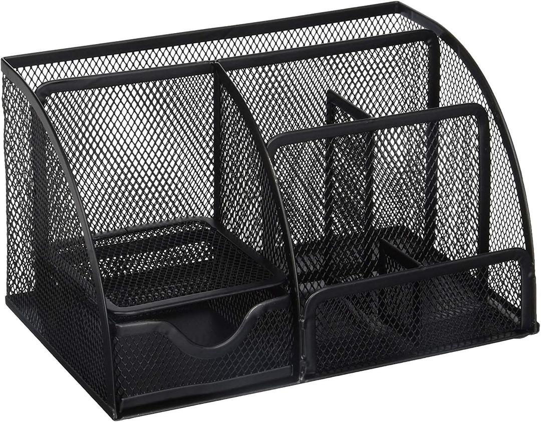 Greenco Mesh Desk Organizer Office & Dorm Room Supplies Caddy, 6 Compartments, Small Black Desk Organizer for Pen, Pencil, Small Office Supplies and Stationary Accessories Storage Organization (New)