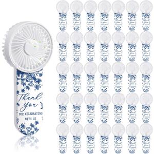 Tujoe 100 Pcs Wedding Handheld Fans for Guests Mini Personal Portable Fans Bulk Thank You for Celebrating with Us Fan for Wedding Bridal Shower Party Favors Summer Travel (Blue and White Porcelain)