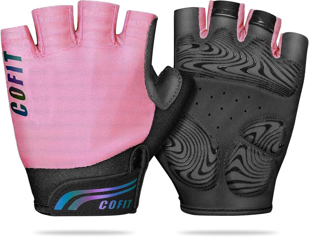 COFIT Anti-Slip Cycling Gloves for Men Women, Touchscreen Breathable Gloves Mountain Bike Gloves for BMX ATV MTB Riding, Road Racing, Bicycle, Climbing, Boating (Large, 2. Half-finger Pink)