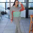 HBQ Women's Color Block 2 Piece Tracksuit Sets Long Sleeve Zip Up Crop Jacket and Flare Pants Casual Y2K Outfit
