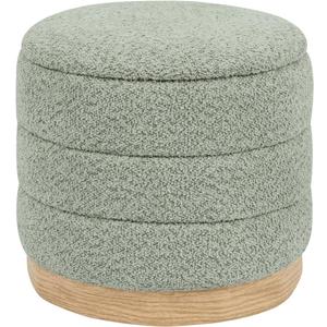 Round Storage Ottoman with Reversible Tray Lid, Folding Chenille Fabric Footrest with Hidden Storage, 15.4" Footstool for Small Spaces Living Room Bedroom, Wood Grain Base, Sage Green, 15.4"D x 15.4"W x 14.6"H