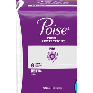 Poise Incontinence Pads & Postpartum Incontinence Pads, 5 Drop Maximum Absorbency, Long Length, (60 count)