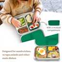 BABHAMNESS Stainless Steel Bento Box Kids, 3 Compartments Leak Proof Metal Bento Lunch Box, 304 Stainless Steel Bento Lunch Containers for School and Office, Dishwasher Safe, BPA-Free-Green