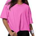 XIEERDUO Cotton Tshirts for Women Drop Shoulder Round Neck Oversized Crop Tops Workout Tops Tees.L