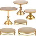 Tioncy Set of 6 Gold Cake Stand Round Metal Cake Stands Antique Gold Dessert Display Cupcake Pastry Candy Display Plate for Wedding Birthday Party Event Bridal Celebration Table(Simple)