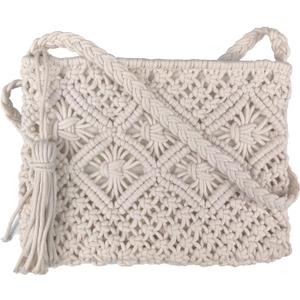 Boho Crossbody Handbag,Handwoven cotton rope Shoulder Bag,Summer Beach Clutches Bags for Women (White)
