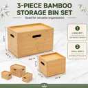 Sintuff 3 Pcs Stackable Bamboo Storage Boxes with Lids and Handles