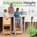 OCODILE Toddler Tower with a Sliding Door and 3 Adjustable Heights - Safe Toddler Kitchen Stool Helper with Support Feet - Updated Design for 18+ Months to 6-Year-Old Kids - White