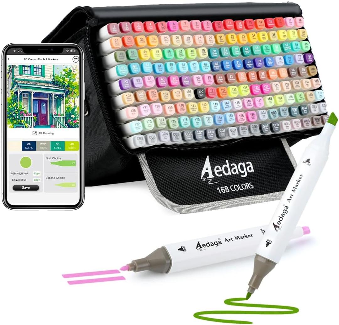 168 Colors Markers with Free App, Dual Tip Art Markers with Kickstand Case for Artists Adults, Marker for Coloring Painting Sketching and Drawing, Great Gift