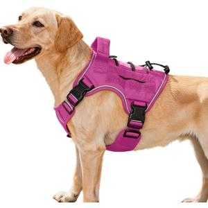 Heavy-Duty Tactical Dog Harness for Large Dogs, No Pull Adjustable Reflective Pet Vest with Molle System, K9 Military-Grade Control for Service Training, Outdoor & 10+ Breeds, Pink, Medium