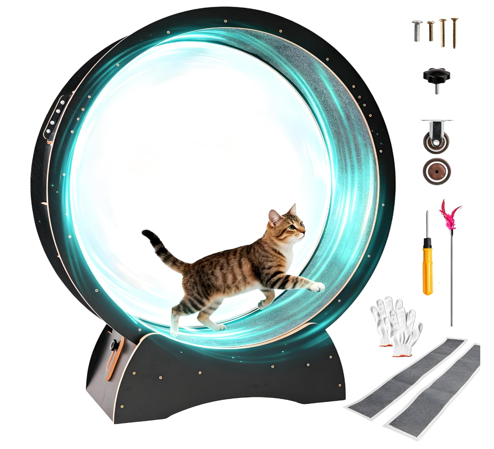 43.3" Cat Wheel for Indoor Cats, Large Cat Exercise Treadmill, Black