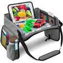 BUENAVO Car Seat Organizer Kids Travel Tray for Kids Car Trays for Kids Roadtrip Essentials Toddlers Activities in Car Seat, Stroller, Airplane (Grey Blue)