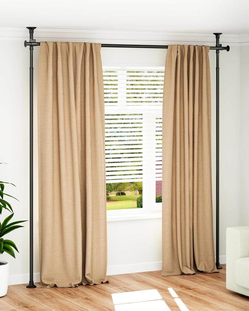 ALLZONE Tension Curtain Rods for Windows, Adjustable 31 to 83 Inch Wide, Freestanding Curtain Rods No Drilling, Apartment Renter Friendly, Heavy Duty, for Room Divider, Doorway,63 to 130Inch Height