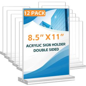Acrylic Sign Holder 8.5 x 11, 12 Pack Acrylic Display Stand, Double-Sided Clear Sign Holder, Vertical Plastic Stands for Display, Stand up Table Top Frame Paper Holder for Office Business Store Restaurants