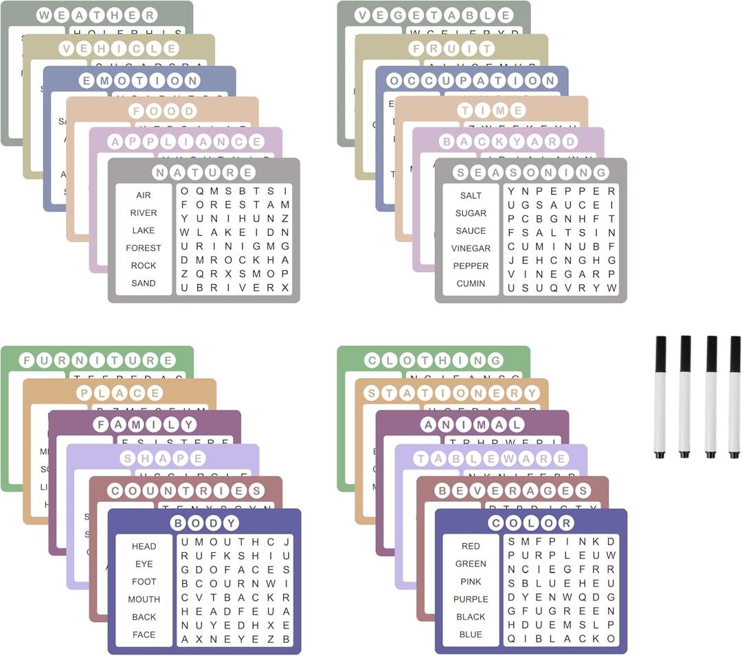 12 Pcs Word Search Cards for Dementia Game | Dementia Activities for Seniors | Alzheimer's Products for Dementia Patients | Games for Dementia Seniors| Reusable Large Print Word Search Books