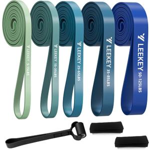 LEEKEY Resistance Bands, Exercise Bands with Handles,Pull Up Assist Bands - Band Set with Door Anchor - Bands for Working Out,Band for Men and Women Fitness Training,Home Workouts (5-125LBS BLUE)