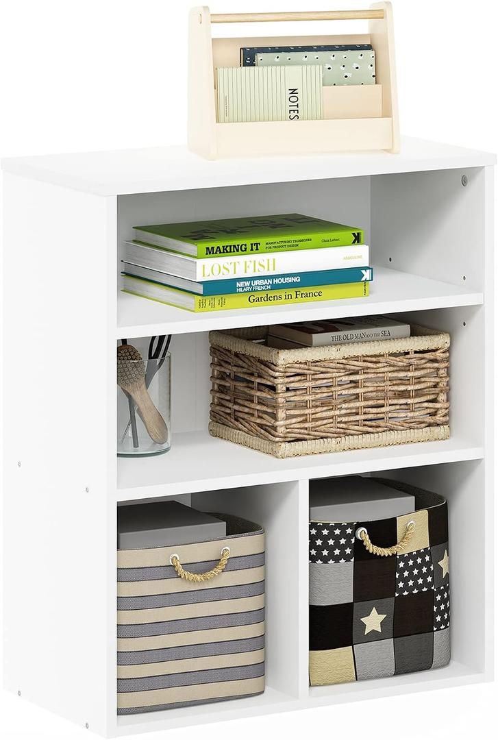 Furinno Pasir 3 Tier Display Bookcase, White, 3-Tier Wide