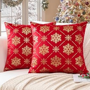 Ohok Set of 2 Christmas Velvet Pillow Covers Hot Foil Stamping Pattern Throw Pillow Covers for Farmhouse Home Decor Sofa Couch Bed Bedroom Living Room (Gold Elk Beige, 16x16-Inch)