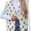 Cicy Bell Womens Fuzzy Fleece Vest Fall Floral Sleeveless Sherpa Jacket Lightweight Button Down Warm Outerwear with Pockets (Medium, Purple)