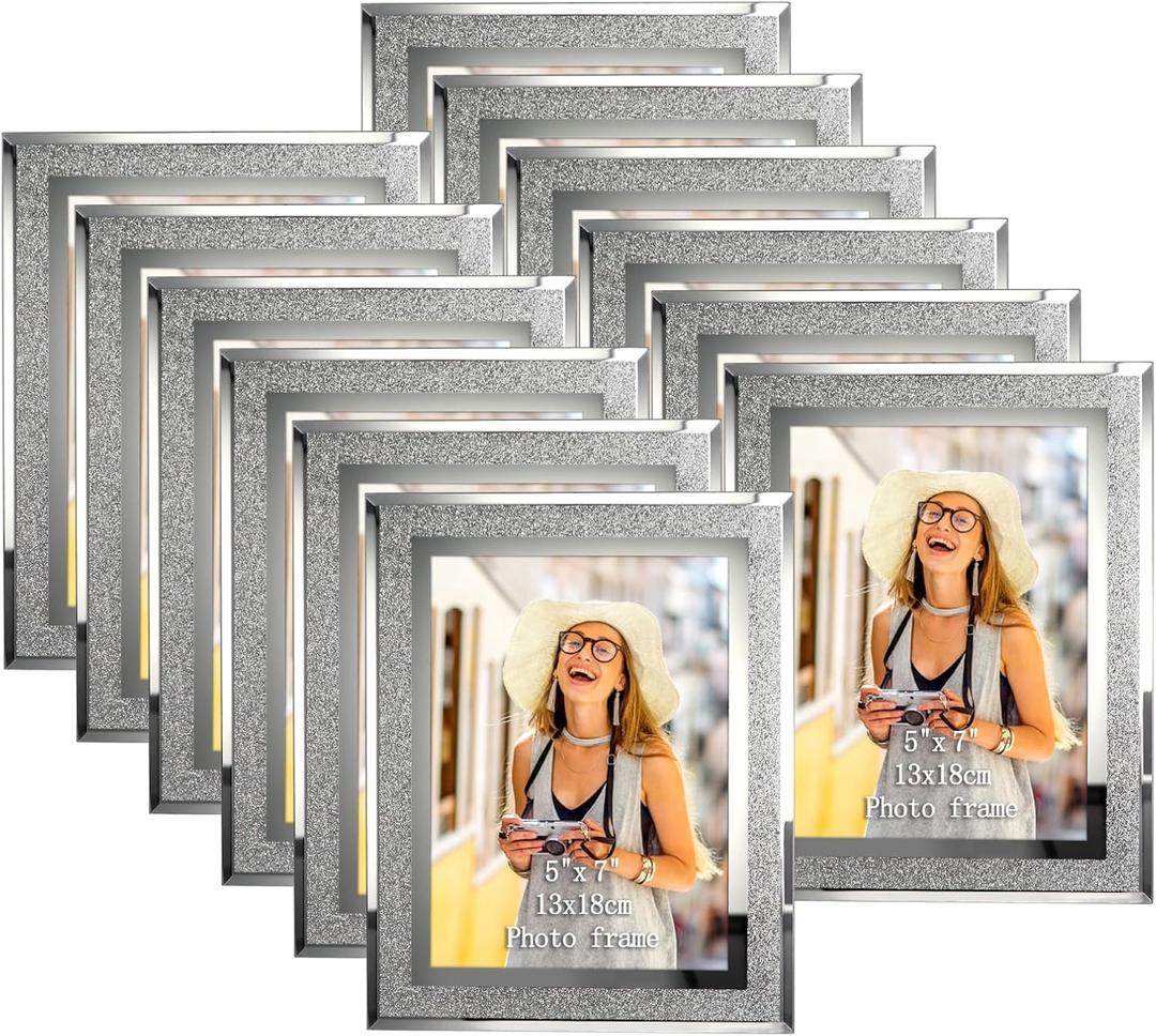 Calenzana 12 Pack 5x7 Sparkle Glass Picture Frame, Glitter Edge Photo Frames for Tabletop, Horizontal or Vertical Display