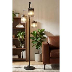 Industrial Floor Lamps for Living Room, Dimmable Floor Lamp Modern Standing Lamps with Glass Lampshade, Rotary Switch, LED Bulbs, Tall Lamps for Bedroom, Office (3 Lampshades(66inch))