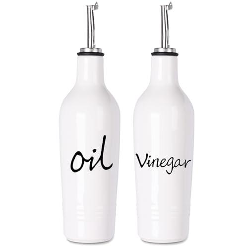 HAOTOP Farmhouse Ceramic Oil and Vinegar Dispenser Bottle Set, Perfect for Storage of Oil and Vinegar, 13 oz (White)