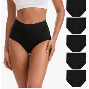 INNERSY Women's High Waisted Underwear Cotton Panties Regular & Plus Size 5-Pack, Size L