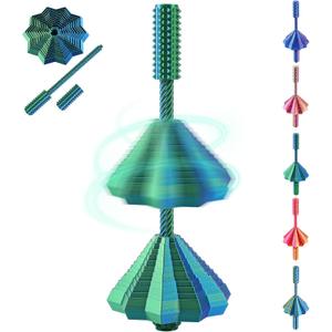Fidget Star Dual Motion 3D Printed Fidget Toy with Auditory Feedback and Color Changing Spiral, One Hand Spin Two Hand Coordination Slide and Spin Sensory Toy for Adults Office ADHD Focus(Blue-Green)