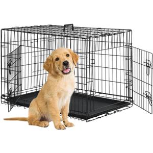 BestPet 24 Inch Dog Crates for Small Dogs Folding Metal Wire Crates Dog Kennels Outdoor and Indoor Pet Dog Cage Crate with Double-Door,Divider Panel, Removable Tray,Black