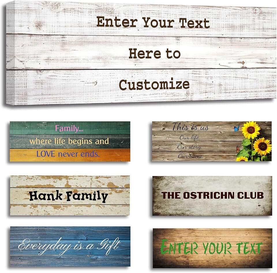 Personalized Wall Sign Custom Family Quote Sign Canvas Prints Text on Wooden Background Artwork Home Decor Framed (18"x6")