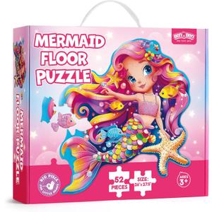 BenBen Floor Puzzles for Kids, 52 Piece Jumbo Mermaid Puzzle for Kids Ages 4-6, Large Jigsaw Puzzle for Toddlers 3-5, Mermaid Toys Birthday Gift for Girls Boys
