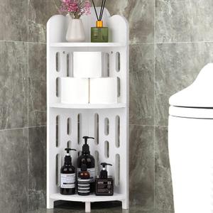 Meangood Bathroom Corner Shelf Stand, 3 Tier Solid Wood Display Shelf for Narrow Space, Shower Corner Shelf, Plant Stand Nightstand, for Living Room, Bedroom, Home Office, Elegant White