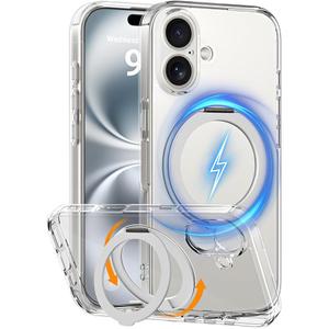 Amazon.com: COOLQO for iPhone 16 Case, Compatible with MagSafe, 360 Magnetic Ring Holder Silver Stand : Cell Phones & Accessories