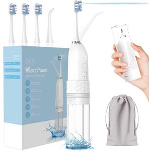 Marchpower Innovative 2-in-1 Electric Toothbrush with Water Flosser  Ultrasonic Cleaning, Compact Travel Design, 3+3 Modes, IPX7 Waterproof, USB-C Rechargeable, with 3 Dupont Brush Heads & 1 Jet Tip