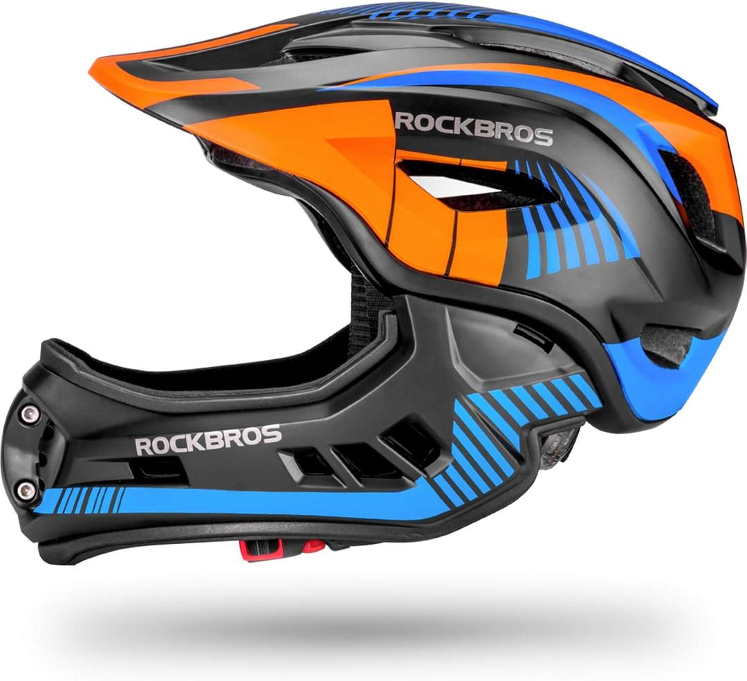 ROCKBROS Kids Full Face Helmet Kids Bike Helmets Lightweight Toddler Mountain Bike Helmet Detachable for MTB BMX Skating Cycling Scooter Safety Bicycle Helmets for Youth Child Boys Girls Ages 3-16 (Black Orange)