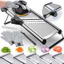 Gramercy Adjustable Mandoline Food Slicer, Mandoline Slicer for Kitchen, Mandolin, Potato, Tomato, Carrot, Vegetable, Fruit and Onion Cutter - Stainless Steel - INCLUDING 1 Pair Cut-Resistant Gloves (PRO Mandoline (Black)