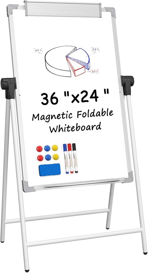 MaxGear Magnetic Whiteboard Easel 36'' x24'', Dry Erase Board with Stand | Double-Sided Whiteboard, Height Adjustable White Board for Office, Classroom & Home, Includes Markers, Eraser, Magnets(White)